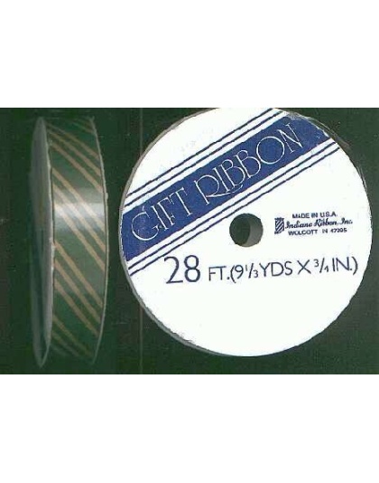 Gift ribbon 28 ft 3/4 inch Green with beigh stripe