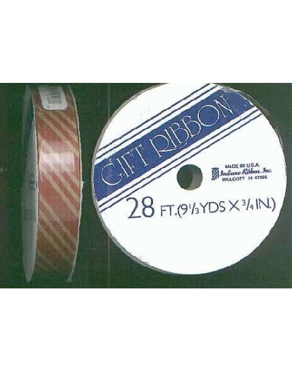 Gift ribbon 28 ft 3/4 inch Red with beigh stripe