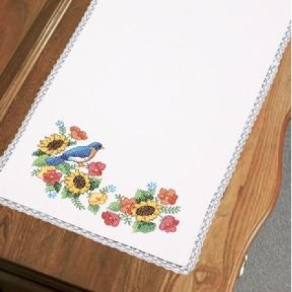 Garden Birds Dresser Scarf Stamped CrossStitch kit