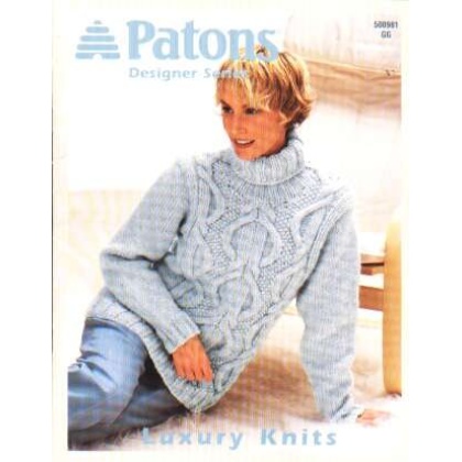 Designer series, luxury knits, cables, coat, scar cowl, vest 500981