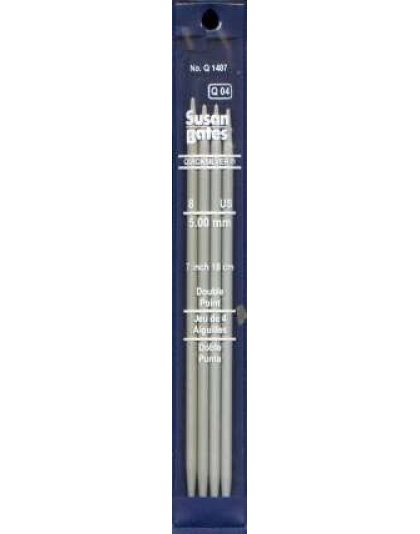 Quicksilver Susan Bates 7 inch double Point Needles size 8, set of 5 heat-treated aluminum alloy shaft coated with a grey powder finish