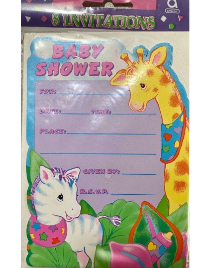 Amscan Baby Safari Baby Shower Invitations - 8 Pack