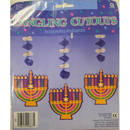 Amscan Dangling Cutouts - 3 Foil Menorahs