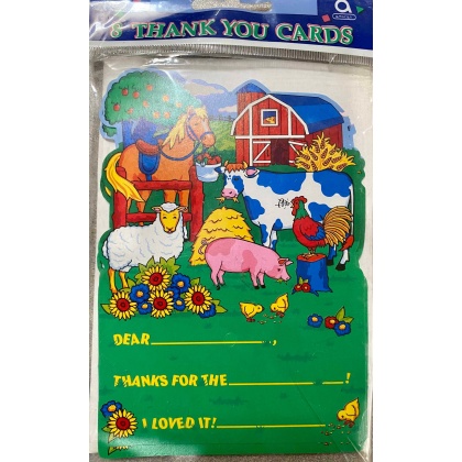 Amscan Farm Animals Thank You Cards - 8 Pack