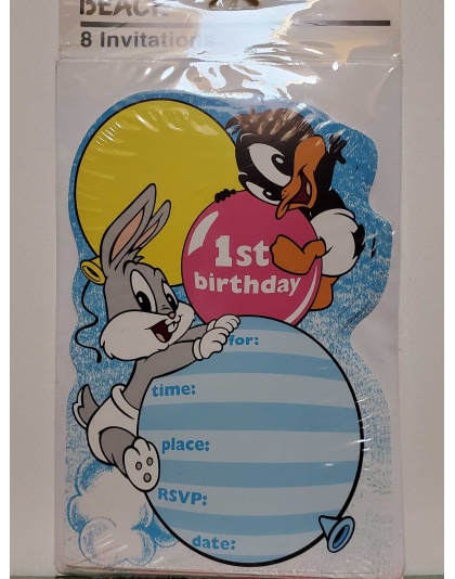 Beach Looney Toons 1st Birthday Party Invitations - 8 count