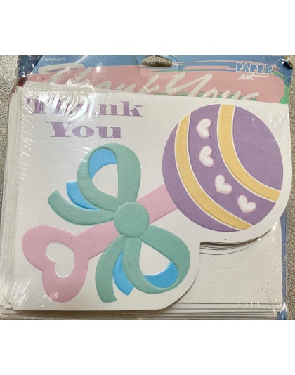 Paper Art Baby Rattle Thank You Cards - 20 Pack