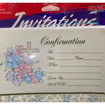 Paper Art Confirmation Flowers And Cross Invitations - 8 Pack