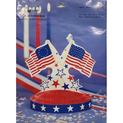 Paper Art Party Centerpiece Red, White, Blue Flags