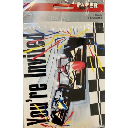 Paper Art You're Invited Birthday Race-car Invitations - 8 Pack