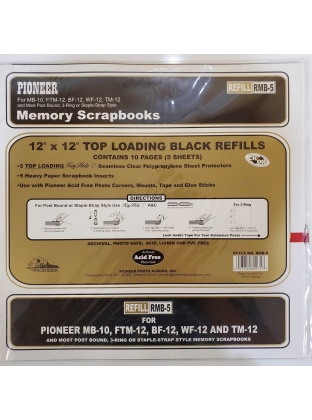 Top Load Memory Album Refill Pages 12X12 5 Sheet Protectors W/Black Page Inserts