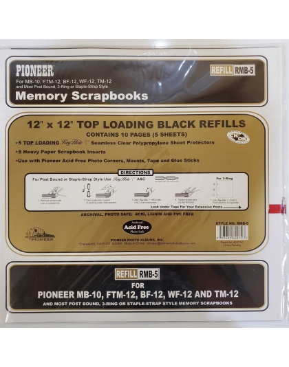 Top Load Memory Album Refill Pages 12X12 5 Sheet Protectors W/Black Page Inserts