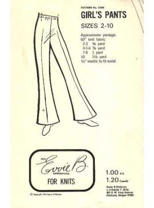 Girls pants, 2300 VINTAGE PATTERN 1972
