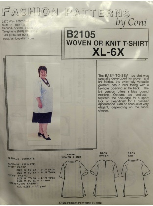 Woven or Knit T-shirt sewing pattern Size XL-6X