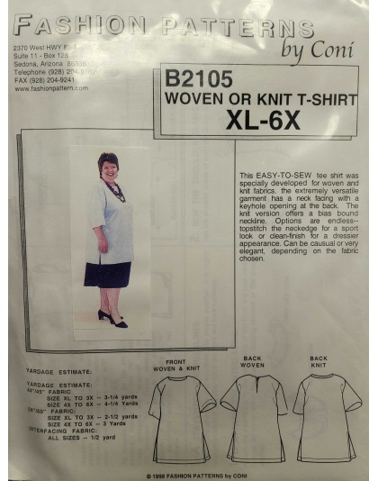 Woven or Knit T-shirt sewing pattern Size XL-6X