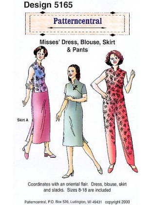 Coordinates with an oriental flair. Dress, blouse, skirt and slacks.