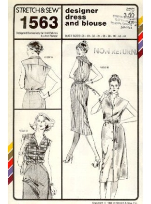 DESIGNER DRESS & BLOUSE, bust sizes 28-44, From 1980. Great CONSIGNED & AS-IS product, is uncut, stored in smoking environment, vintage pattern. 1563