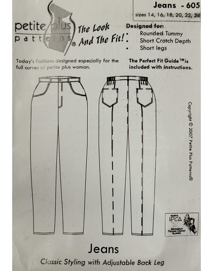 Jeans Sewing Pattern by Petite Plus 605