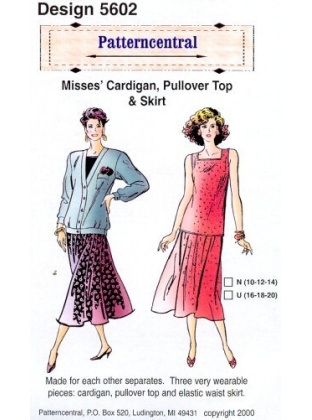 Misses Cardigan Pullover Top & Skirt pattern