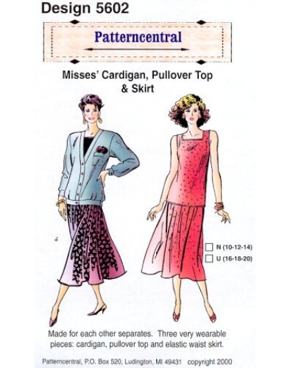 Misses Cardigan Pullover Top & Skirt pattern