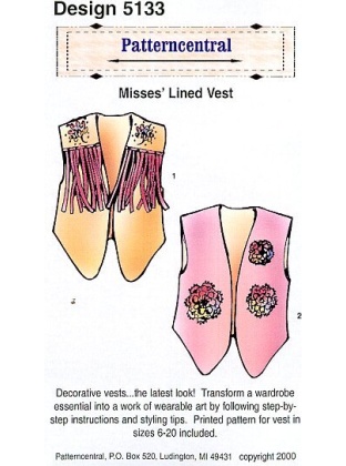 Misses lined Vest sewing pattern Size 6-20
