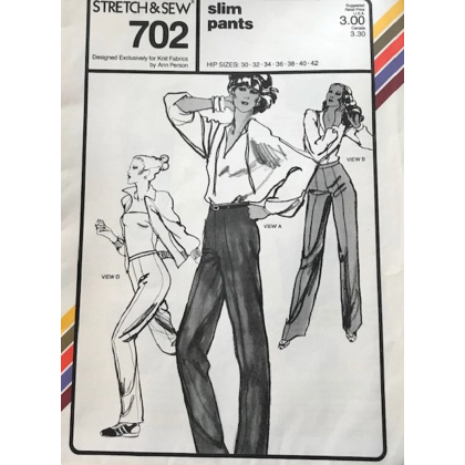 SLIM PANTS, hip sizes 30-42, Great CONSIGNED & AS-IS product, is uncut, stored in smoking environment, vintage pattern. 702